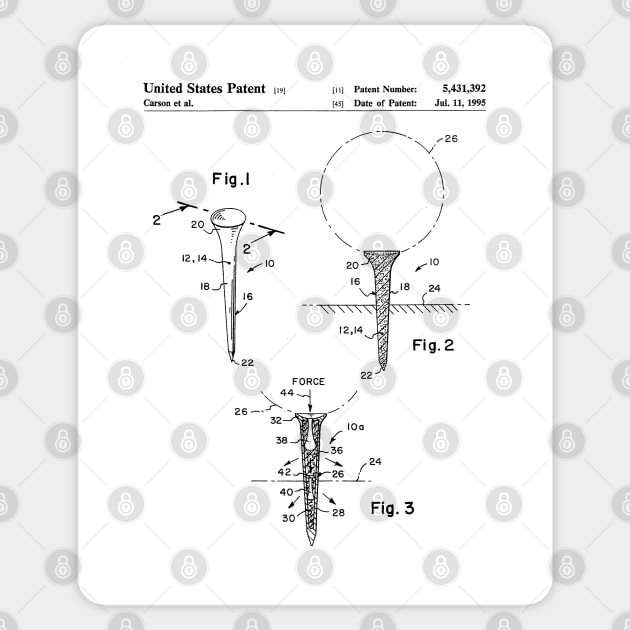 Golf Tee Patent - Golfing Fan Golfer Gift Art - White Sticker by patentpress